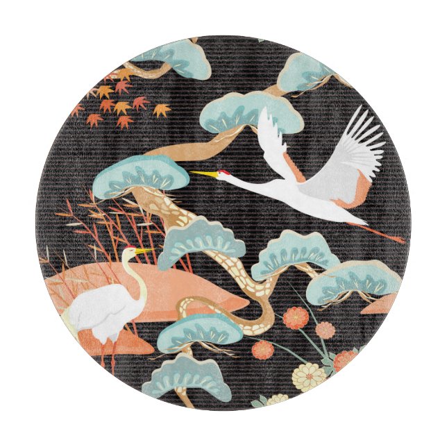 Krane, Helden: Japanisches Vogelmuster. Schneidebrett (Vorderseite)