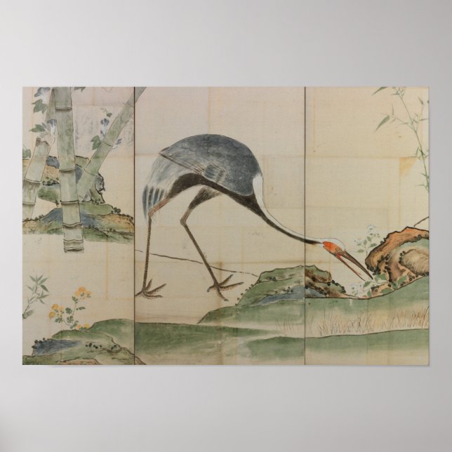 Krane, Kiefern und Bambus Poster (Vorne)