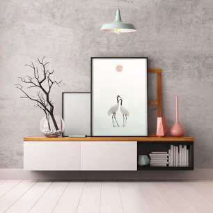 Krane Minimalistische Ästhetik Weißbeige A-2 Poster