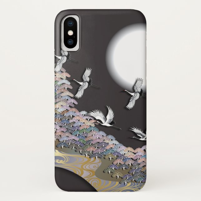 Krane, Mond und Kiefern Case-Mate iPhone Hülle (Rückseite)
