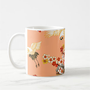 Krane, Sakura, farbenfroh, blumenreich, Kantalupe. Kaffeetasse