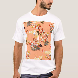 Krane, Sakura, farbenfroh, blumenreich, Kantalupe. T-Shirt