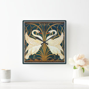 Krane - Schwan und Rush und Iris Quadratische Wanduhr