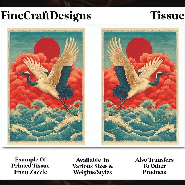 Krane über Waves unter Red Sun DQ9B Decoupage Seidenpapier (Von Creator hochgeladen)