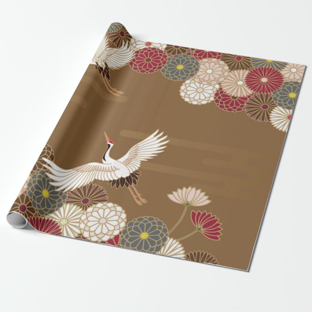 Krane und Chrysanthemen Japanische traditionelle K Geschenkpapier (Ungerollt)
