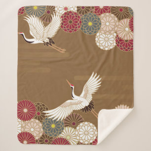 Krane und Chrysanthemen Japanische traditionelle K Sherpadecke