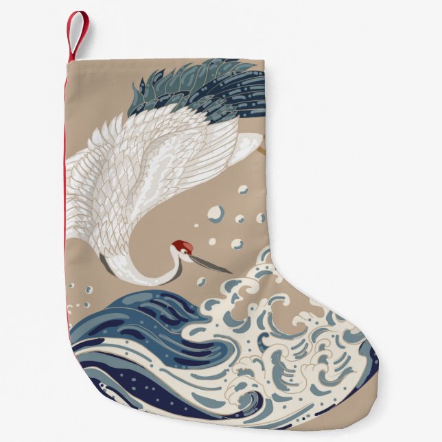 Krane und japanische Wave Illustration. Traditione Kleiner Weihnachtsstrumpf (Vorderseite)