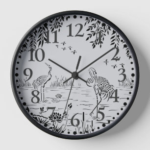 Krane und Lotus Landschaftsbilder - Uhr