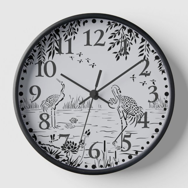 Krane und Lotus Landschaftsbilder - Uhr (Vorderseite)