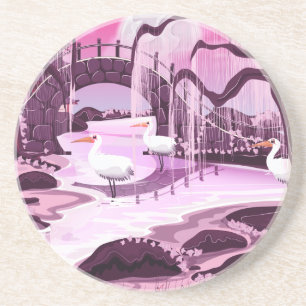 Krane Vögel im koreanischen Garten Getränkeuntersetzer