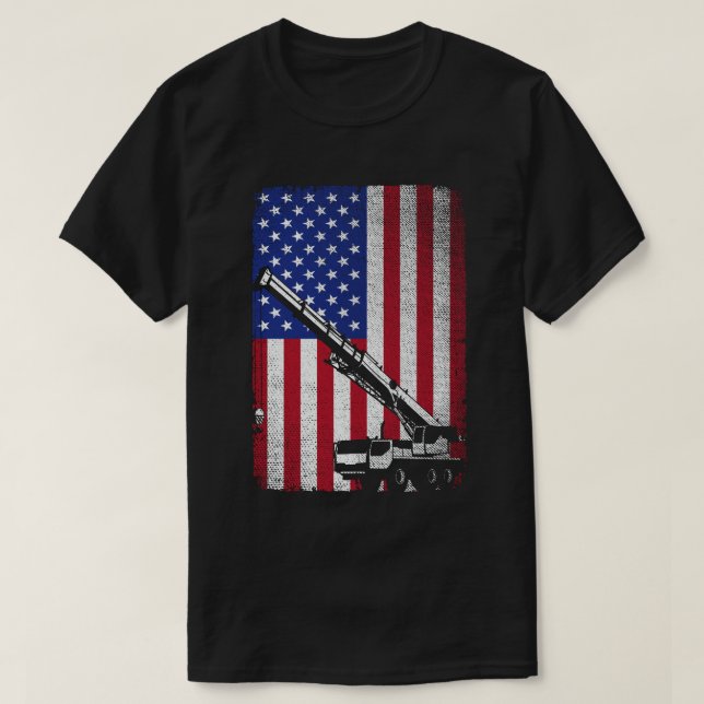 Kranführer Heavy Machinery Usa American Flag T-Shirt (Design vorne)