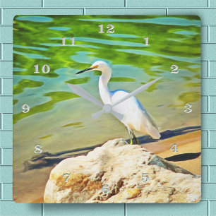 Kranich am Mismaloya-Fluss 0335 Quadratische Wanduhr