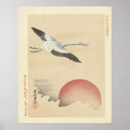 Kranich bei Sonnenaufgang, antike japanische Wall  Poster