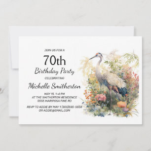 Kranich Blätter Foliage Floral 70. Geburtstag Einladung