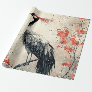 Kranich-Blüten-Tuschewaschung (1) Geschenkpapier