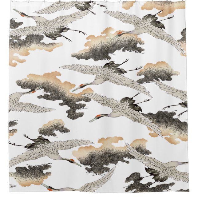Kranich im japanischen Stil: elegantes Design. Duschvorhang (Vorderseite)