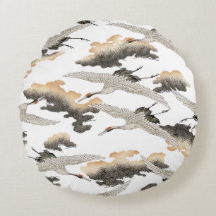 Kranich im japanischen Stil: elegantes Design. Rundes Kissen