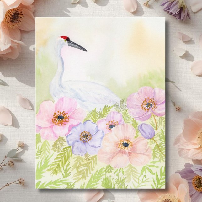 Kranich mit Pastell-Anemonen Postkarte (Von Creator hochgeladen)