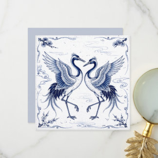 Kranich-Tanz Japanischer Imari-Ware-Stil Blau Weiß Dankeskarte