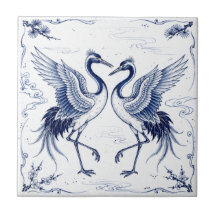Kranich-Tanz Japanischer Imari-Ware-Stil Blau Weiß