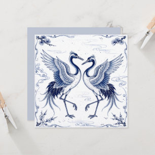 Kranich-Tanz Japanischer Imari-Ware-Stil Blau Weiß Karte