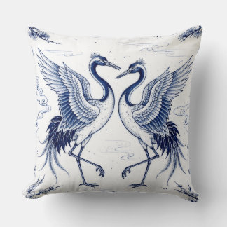 Kranich-Tanz Japanischer Imari-Ware-Stil Blau Weiß Kissen