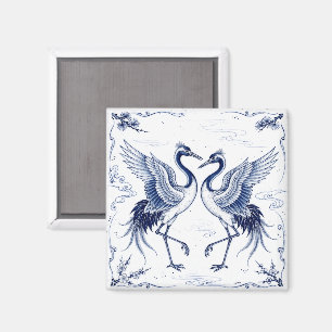 Kranich-Tanz Japanischer Imari-Ware-Stil Blau Weiß Magnet