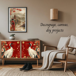 Kranich und Dame im orientalischen Stil mit Dekoup Geschenkpapier Set