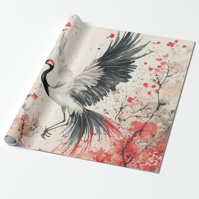 Kranichblüten-Tuschewaschung (2) Geschenkpapier (Ungerollt)