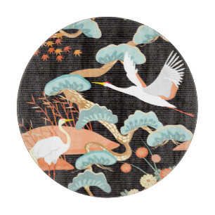 Kraniche, Reiher: Japanisches Vogelmuster. Schneidebrett