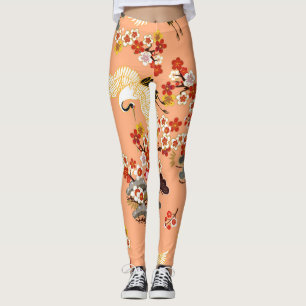 Kraniche, Sakura, farbenfroh, blumig, Melone. Leggings