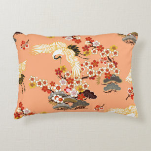 Kraniche, Sakura, farbenfroh, floral, Cantaloupe-M Dekokissen