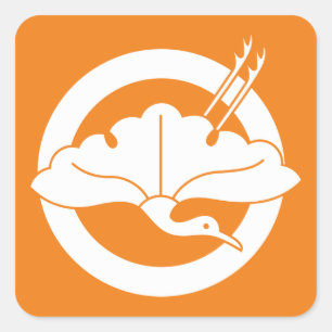 Kranichförmiges Ginkoblatt auf Kreis Quadratischer Aufkleber