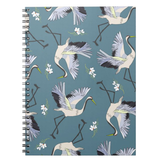 Kranichmuster, Illustration fliegender Vogel. Notizblock (Vorderseite)