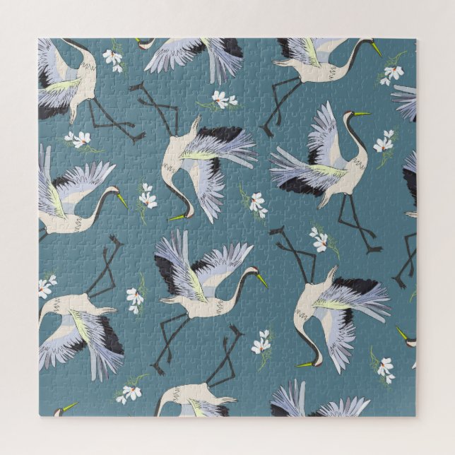 Kranichmuster, Illustration fliegender Vogel. Puzzle (Vertikal)