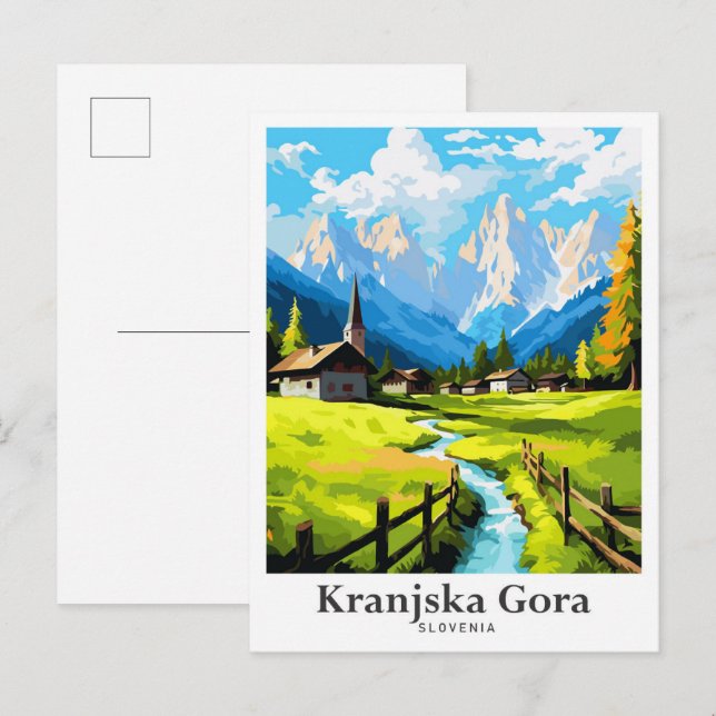 Kranjska Gora Slovenien Travel Potrait Illustratio Postkarte (Vorne/Hinten)