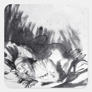 Kranke Frau in einem Bett, möglicherweise Saskia Quadratischer Aufkleber