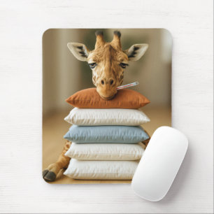 Kranke Giraffe auf einem Stapel Bettkissen Mousepad