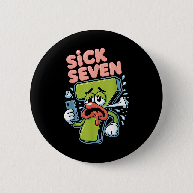 Kranke Sieben Meme-Shirt Sechs Sieben Lustiger Wor Button (Vorderseite)