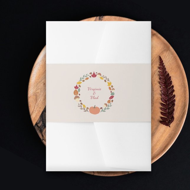 Kranke und Hochzeit im Herbst Einladung Bauchband Einladungsbanderole (Wreath & Fall Wedding Invitation Belly Band)