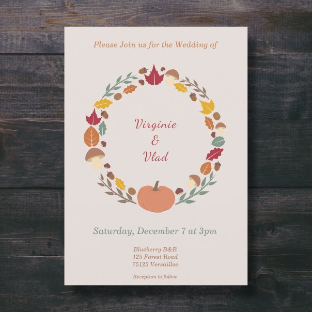 Kranken und Hochzeit im Herbst Einladung (Wreath & Fall Wedding Invitation)