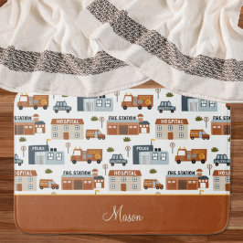 Krankenhaus, Feuer, Polizeistadtmuster für Kinder Badematte