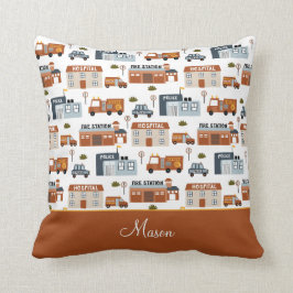 Krankenhaus, Feuer, Polizeistadtmuster für Kinder Kissen