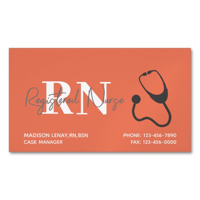 Krankenhaus für Krankenpflege Coral Orange Stethos Magnetische Visitenkarte (Vorderseite)