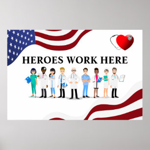 Krankenhaushelden arbeiten hier Symbol Personal an Poster