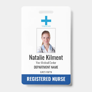 Krankenhausmitarbeiter Foto Name Logo Blau und Wei Ausweis