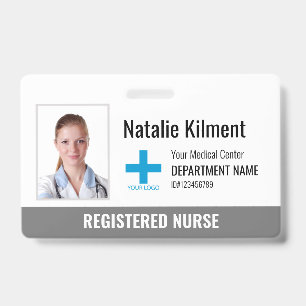 Krankenhausmitarbeiter-Foto Name Logo Grau und Wei Ausweis