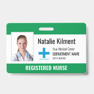 Krankenhausmitarbeiter Foto Name Logo Grün und Wei Ausweis