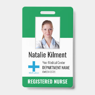 Krankenhausmitarbeiter Foto Name Logo Grün und Wei Ausweis