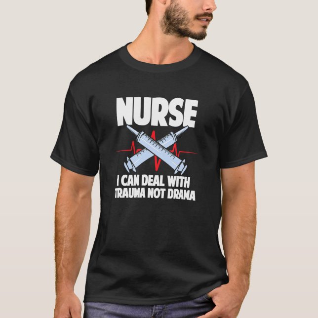 Krankenpflege ich kann mit Trauma nicht Drama Kran T-Shirt (Vorderseite)